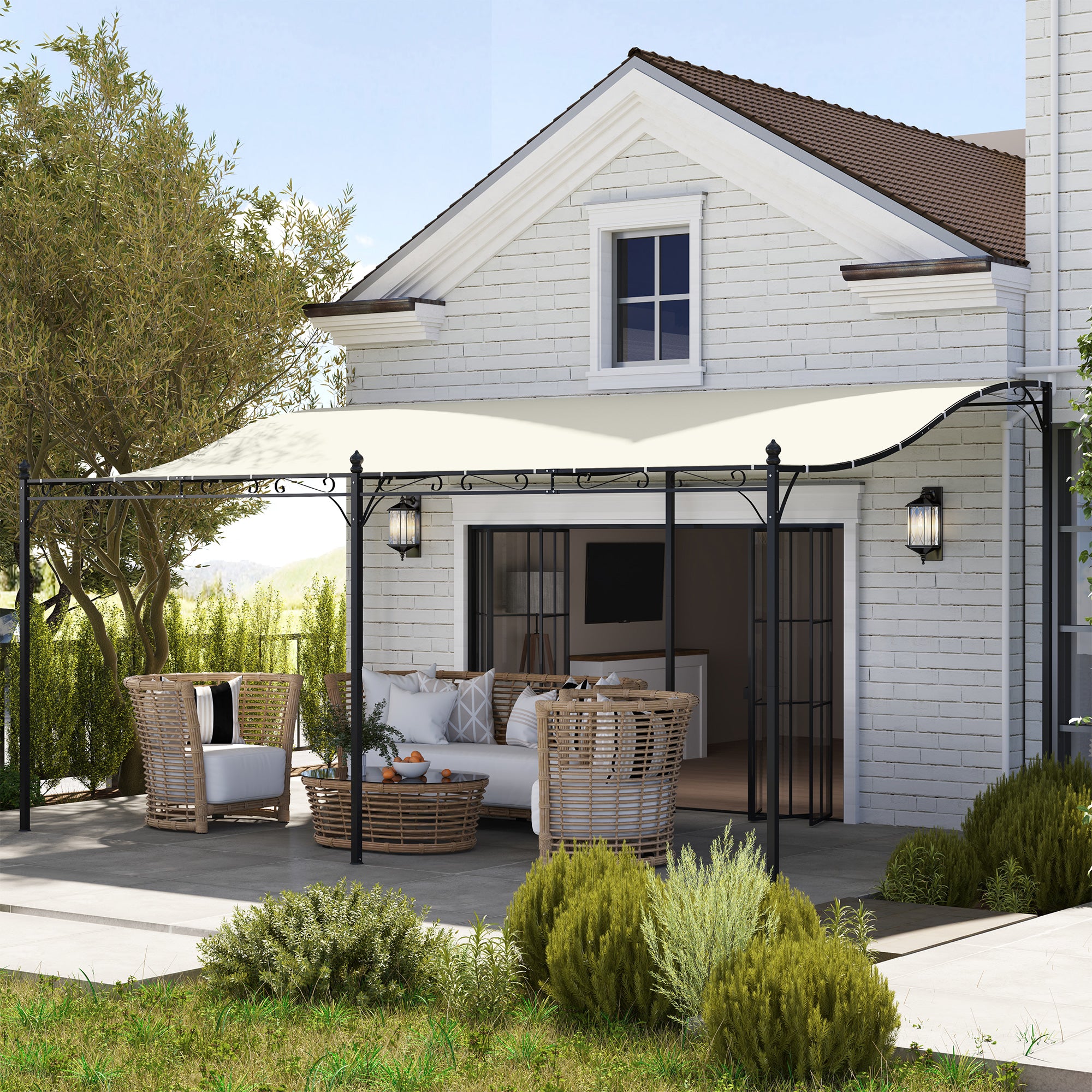 Lean-To Pergola with Roof, Water-Resistant Canopy Awning, Freestanding Garden Pavilion Patio Pavilion Canopy Sunshade for Patio Garden approx. 3x5x2.5 m Cream White