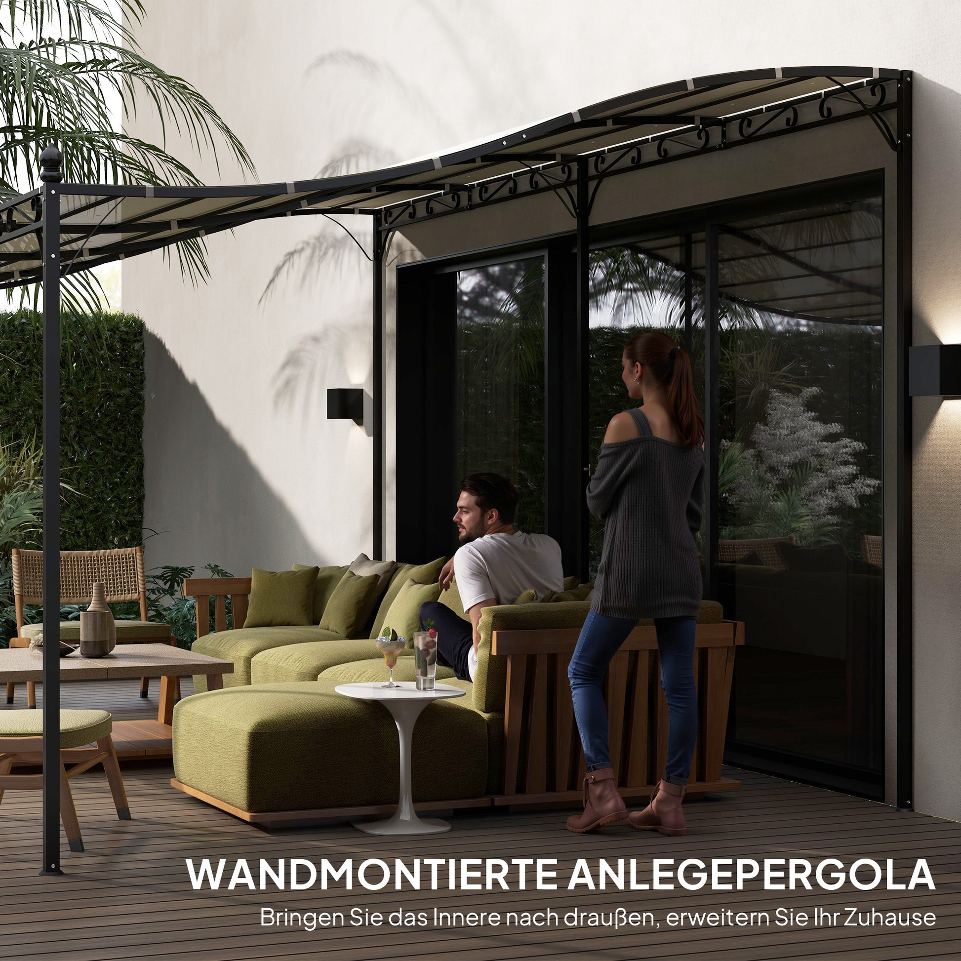 Lean-To Pergola with Roof, Water-Resistant Canopy Awning, Freestanding Garden Pavilion Patio Pavilion Canopy Sunshade for Patio Garden approx. 3x5x2.5 m Cream White