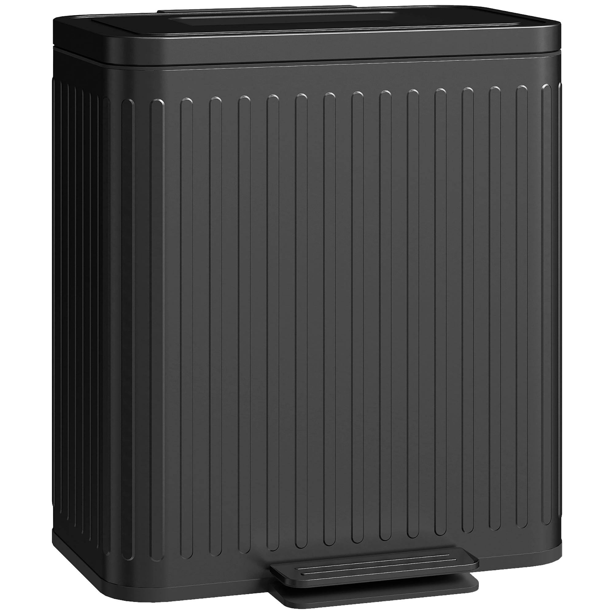 40L Dual-Compartment Step Trash Can — 2 x 20L Removable Inner Buckets, Soft-Close Lid & Hold-Open, Fingerprint-Resistant — Black