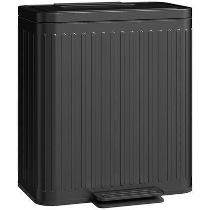 40L Dual-Compartment Step Trash Can — 2 x 20L Removable Inner Buckets, Soft-Close Lid & Hold-Open, Fingerprint-Resistant — Black