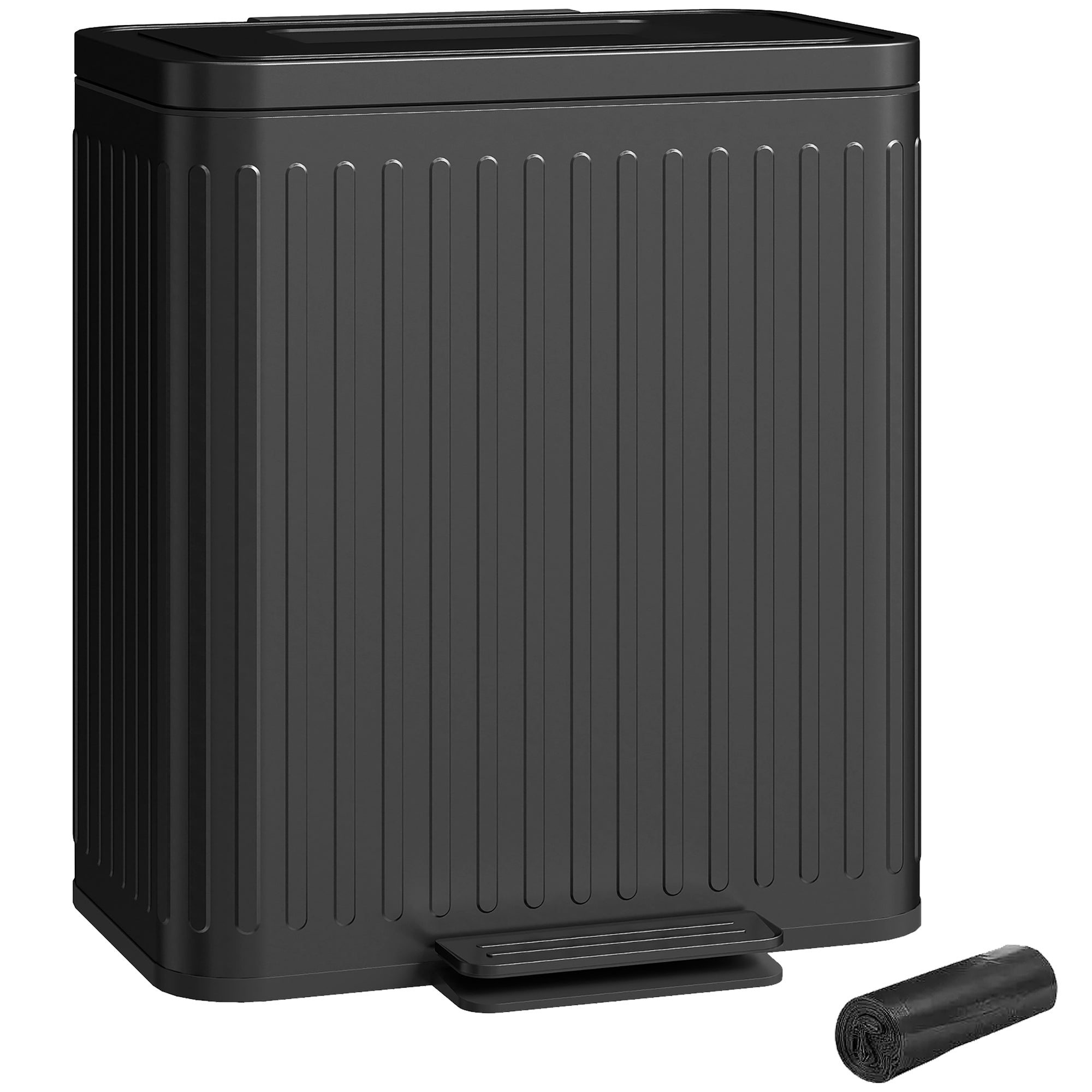 40L Dual-Compartment Step Trash Can — 2 x 20L Removable Inner Buckets, Soft-Close Lid & Hold-Open, Fingerprint-Resistant — Black