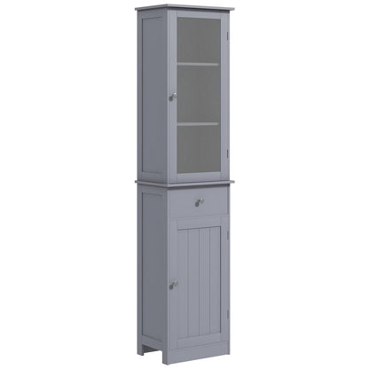 Modern Bathroom Column Cabinet Acrylic Door 2 Shelves Cabinet Door 1 Shelf Drawer MDF Gray