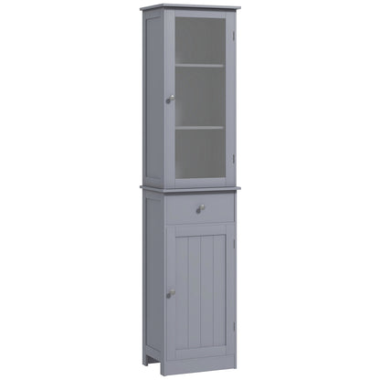 Modern Bathroom Column Cabinet Acrylic Door 2 Shelves Cabinet Door 1 Shelf Drawer MDF Gray