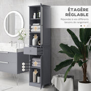 Modern Bathroom Column Cabinet Acrylic Door 2 Shelves Cabinet Door 1 Shelf Drawer MDF Gray