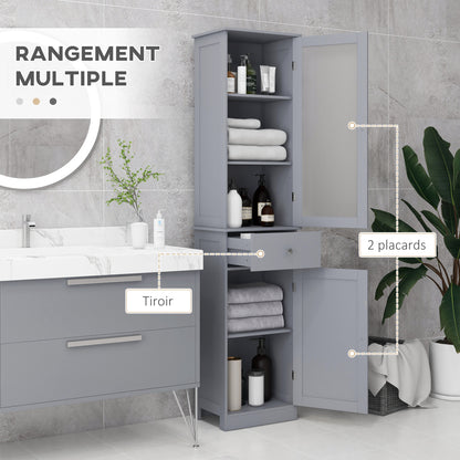 Modern Bathroom Column Cabinet Acrylic Door 2 Shelves Cabinet Door 1 Shelf Drawer MDF Gray