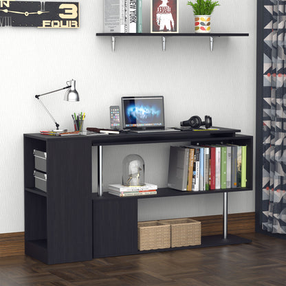 Space-Saving Corner Desk with S-Shaped Shelf, Modern Wooden Desk, 140x120x78 cm, Black