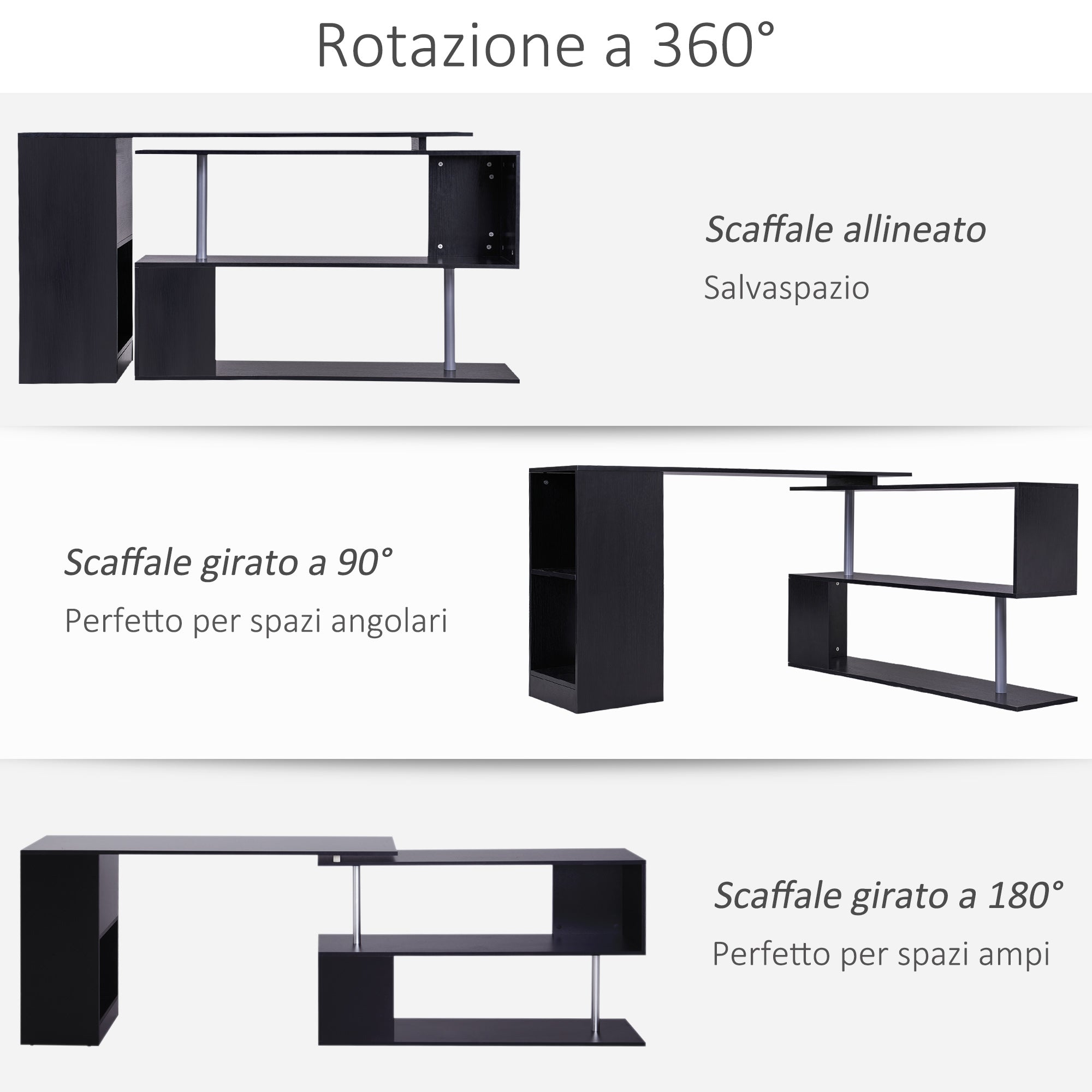 Space-Saving Corner Desk with S-Shaped Shelf, Modern Wooden Desk, 140x120x78 cm, Black