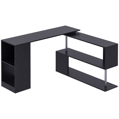 Space-Saving Corner Desk with S-Shaped Shelf, Modern Wooden Desk, 140x120x78 cm, Black