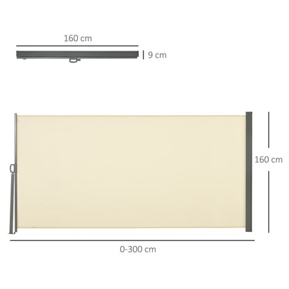 Retractable Side Awning 300x160 cm Roll-up Screen Privacy Wall Waterproof and Anti-UV Protects Privacy for Garden Balcony Terrace Cream