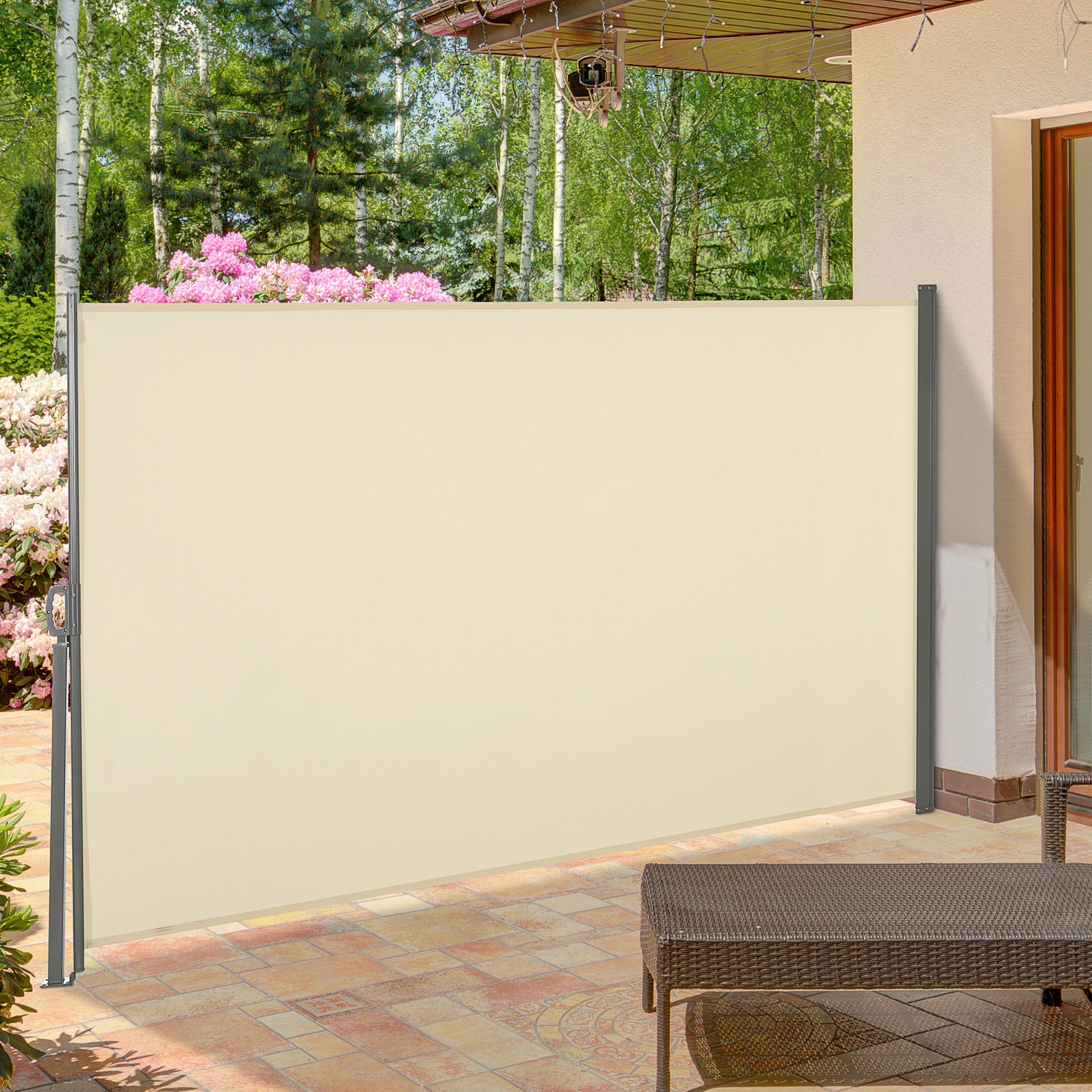 Retractable Side Awning 300x160 cm Roll-up Screen Privacy Wall Waterproof and Anti-UV Protects Privacy for Garden Balcony Terrace Cream