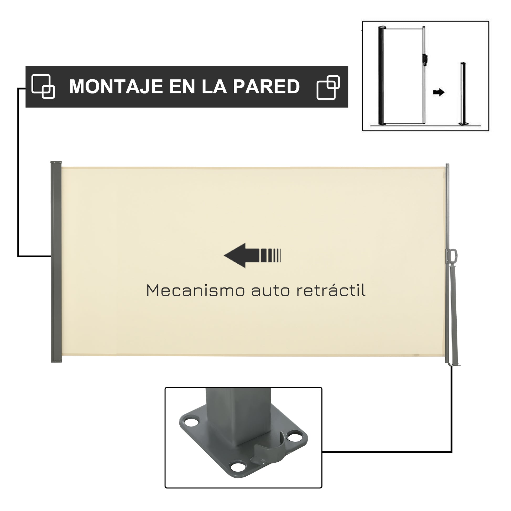 Retractable Side Awning 300x160 cm Roll-up Screen Privacy Wall Waterproof and Anti-UV Protects Privacy for Garden Balcony Terrace Cream