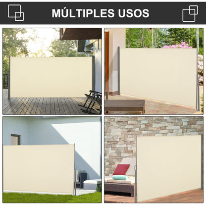 Retractable Side Awning 300x160 cm Roll-up Screen Privacy Wall Waterproof and Anti-UV Protects Privacy for Garden Balcony Terrace Cream