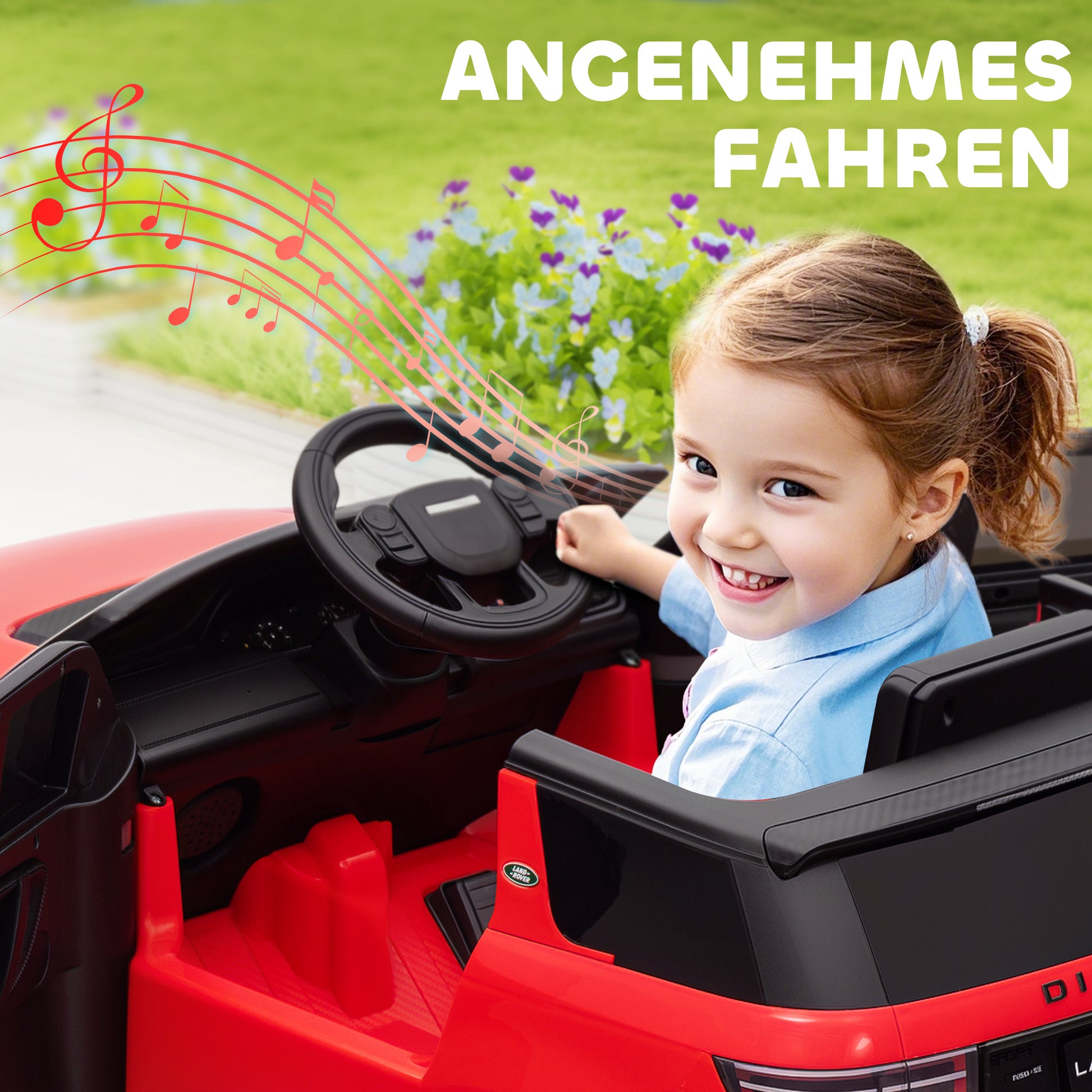 Kids Electric Car 12V Land Rover Discovery Sport Children's Car with 2.4G Remote Control, Music, Horn, Electric Vehicle with LED Lights, USB/MP3 Connection, 3-5 km/h, for Kids 3-6 Years, Red