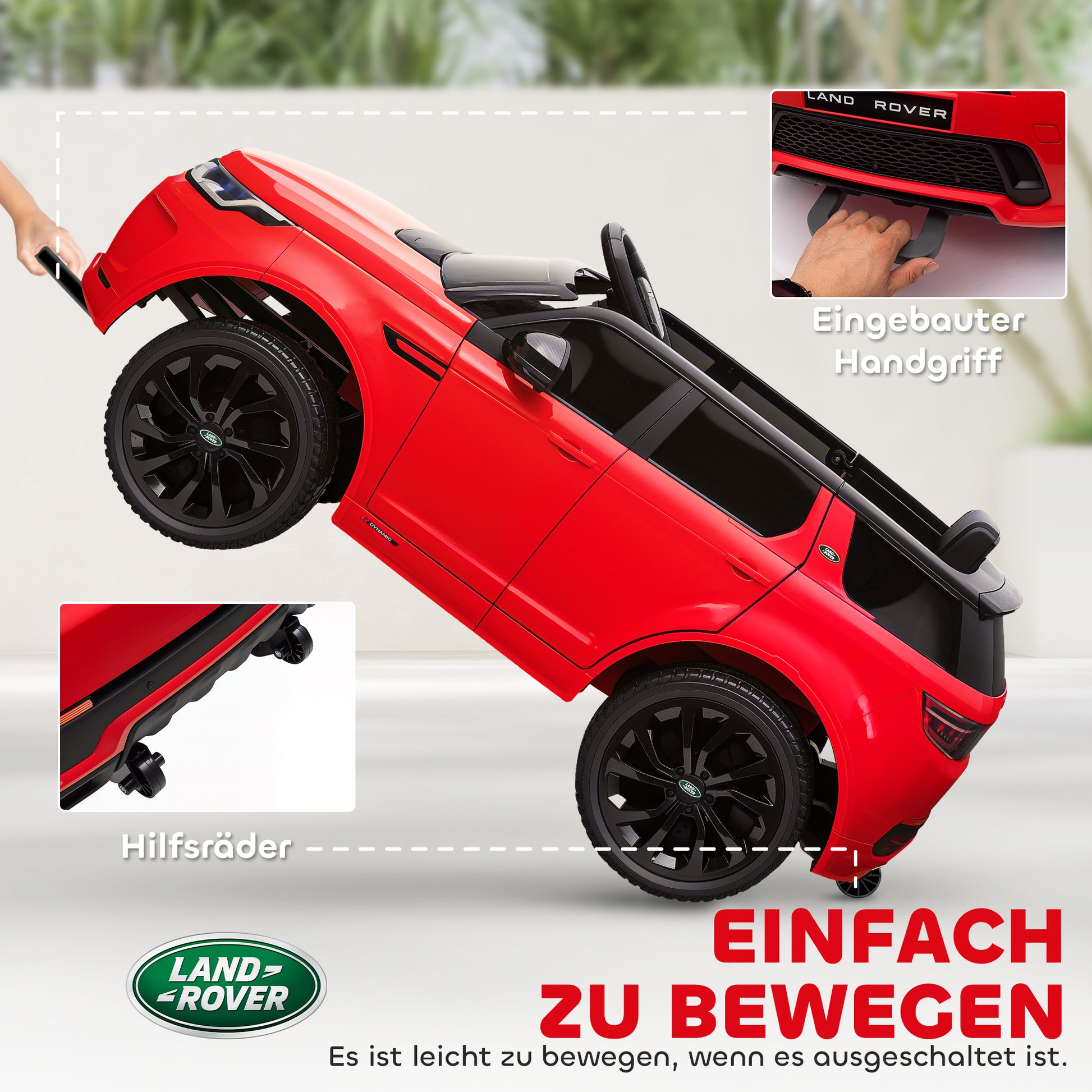 Kids Electric Car 12V Land Rover Discovery Sport Children's Car with 2.4G Remote Control, Music, Horn, Electric Vehicle with LED Lights, USB/MP3 Connection, 3-5 km/h, for Kids 3-6 Years, Red