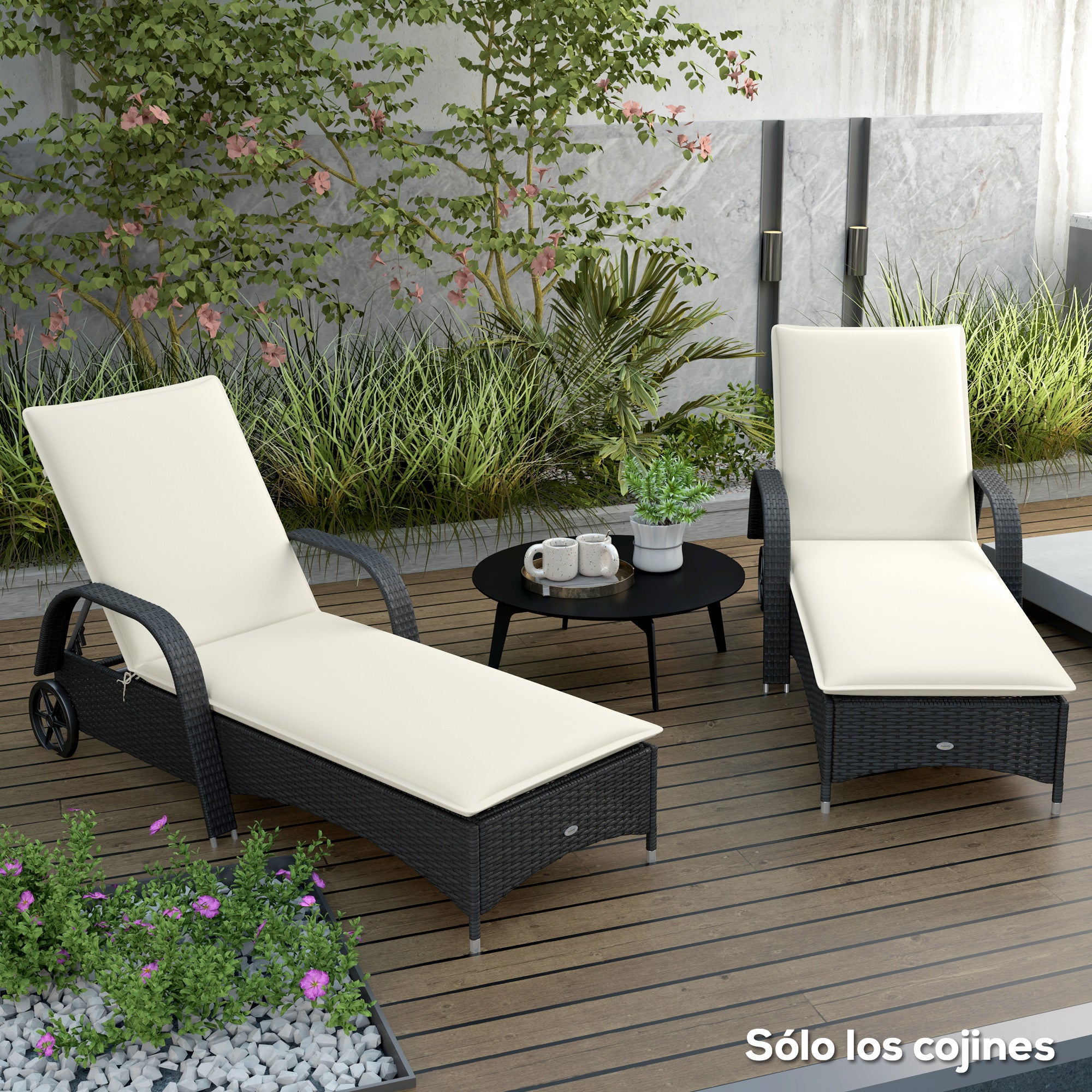 Pack of 2 Cushions for Folding Sun Loungers Garden Lounger Pads Outdoor 193x58x6 cm with UV Protection Splash-Resistant Cream Straps