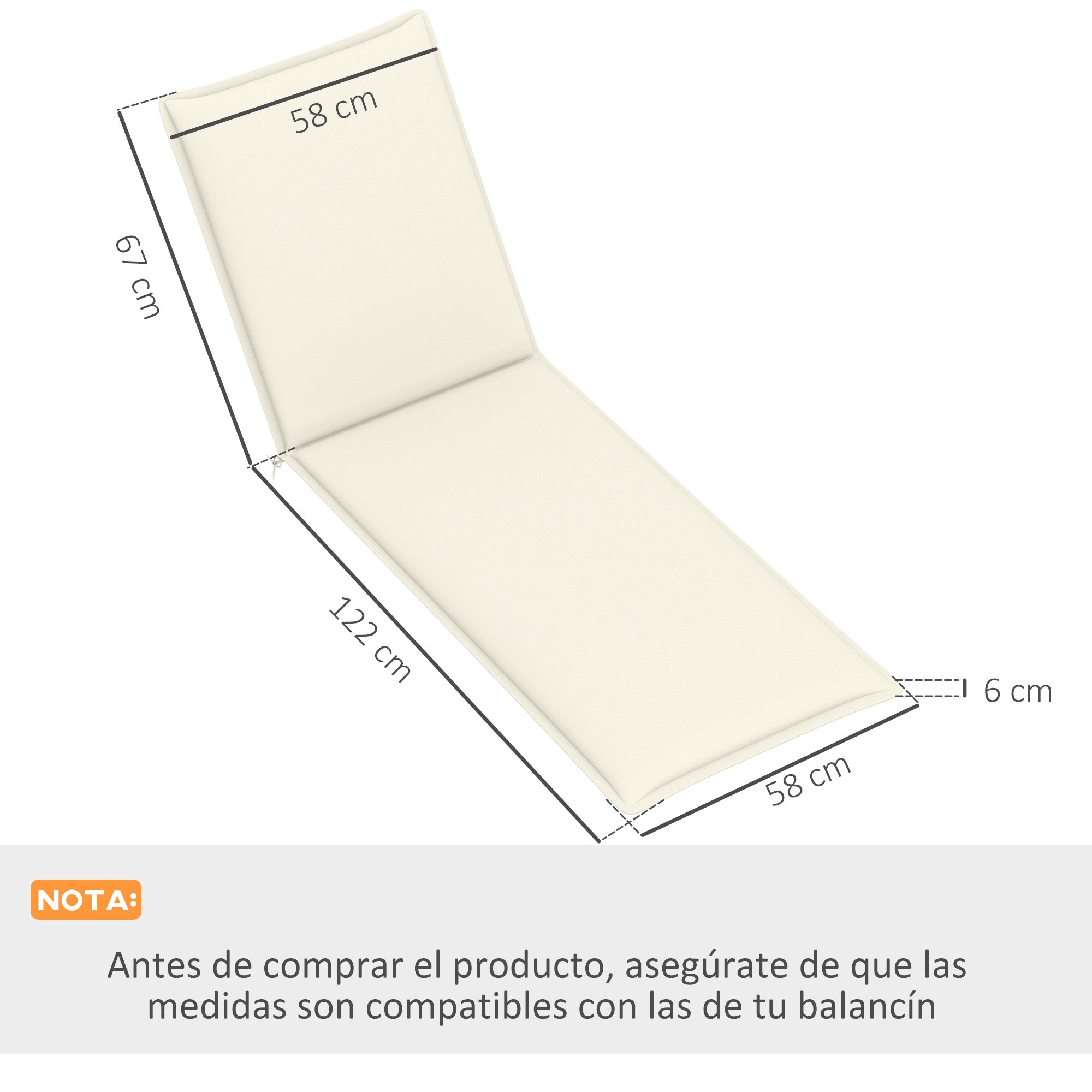 Pack of 2 Cushions for Folding Sun Loungers Garden Lounger Pads Outdoor 193x58x6 cm with UV Protection Splash-Resistant Cream Straps