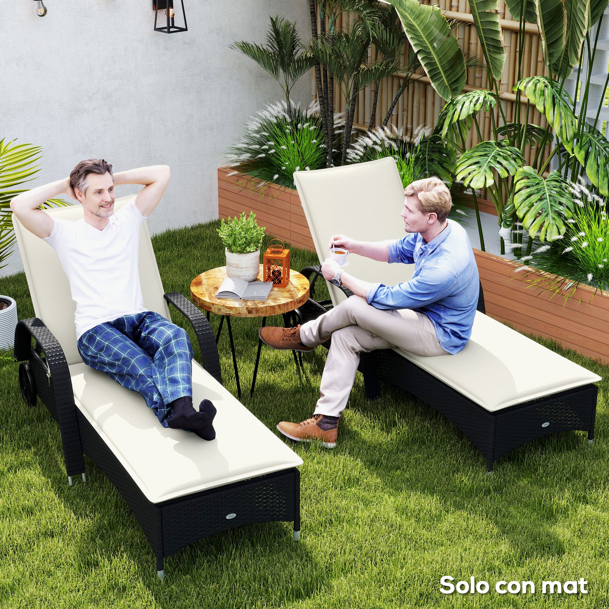 Pack of 2 Cushions for Folding Sun Loungers Garden Lounger Pads Outdoor 193x58x6 cm with UV Protection Splash-Resistant Cream Straps