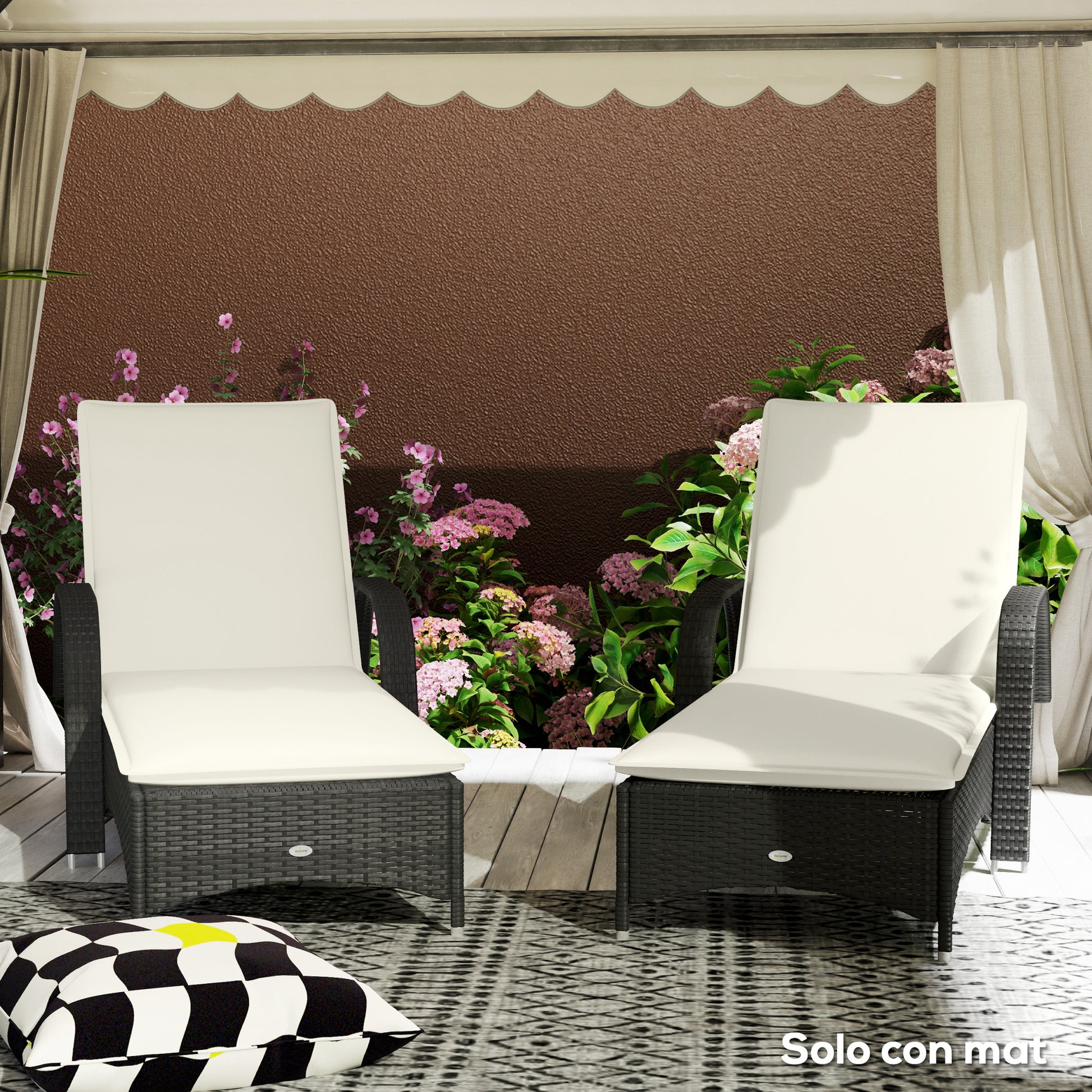 Pack of 2 Cushions for Folding Sun Loungers Garden Lounger Pads Outdoor 193x58x6 cm with UV Protection Splash-Resistant Cream Straps