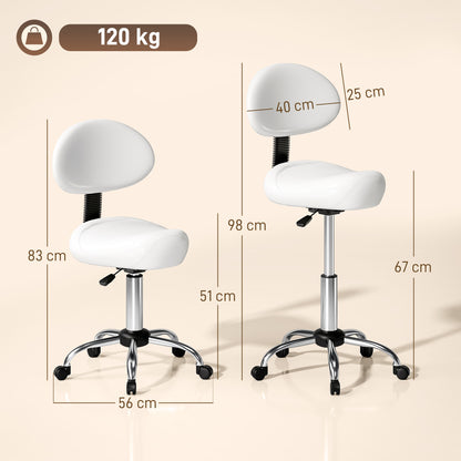 Adjustable Rolling Swivel Stool with Removable Back — Height 32.7–38.6 in | White Faux Leather