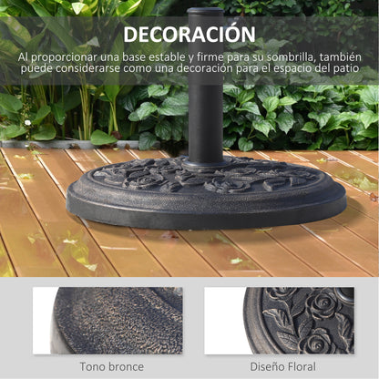 9 kg Garden Umbrella Base Round Resin Parasol Stand for 38mm/48mm Poles Ø45.5x31 cm Bronze