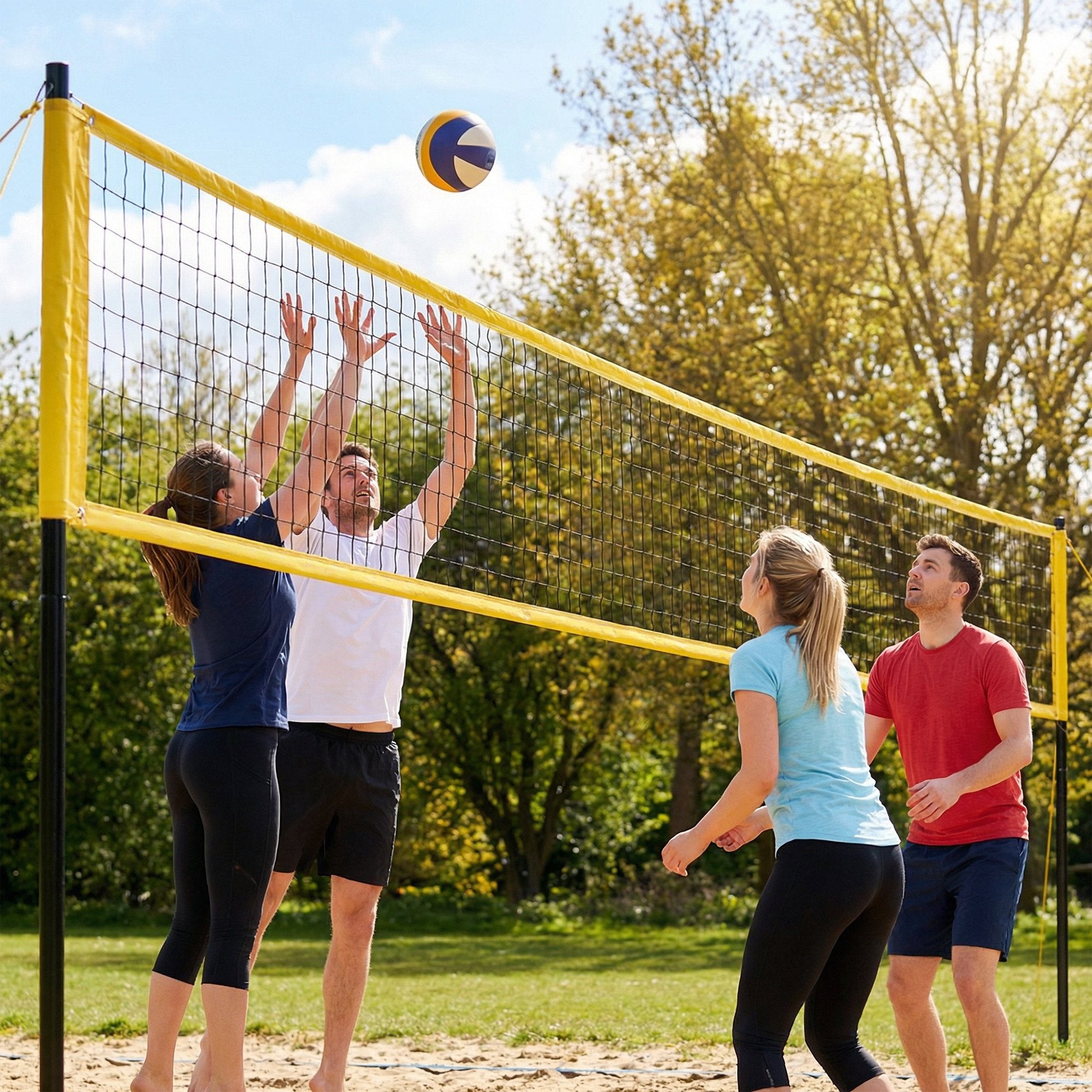 SPORTNOW Badminton Set – Adjustable Badminton/Volleyball Net with Height-Adjustable Steel Poles, Portable Net, Volleyball, Boundary Lines, Carry Bag for Indoor & Outdoor