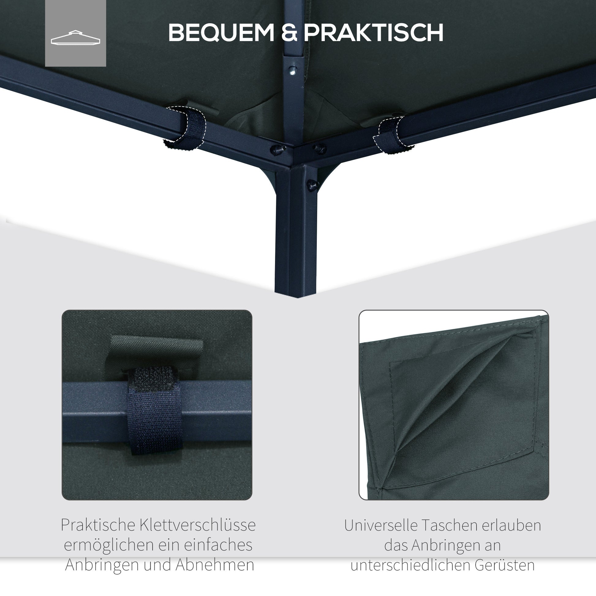 Garden Gazebo Canopy Cover for approx. 3 x 3 m Gazebo, Water-Resistant, Replacement Canopy, Gazebo Cover, Sun Protection, 8 Water Drainage Holes, Polyester, Dark Gray