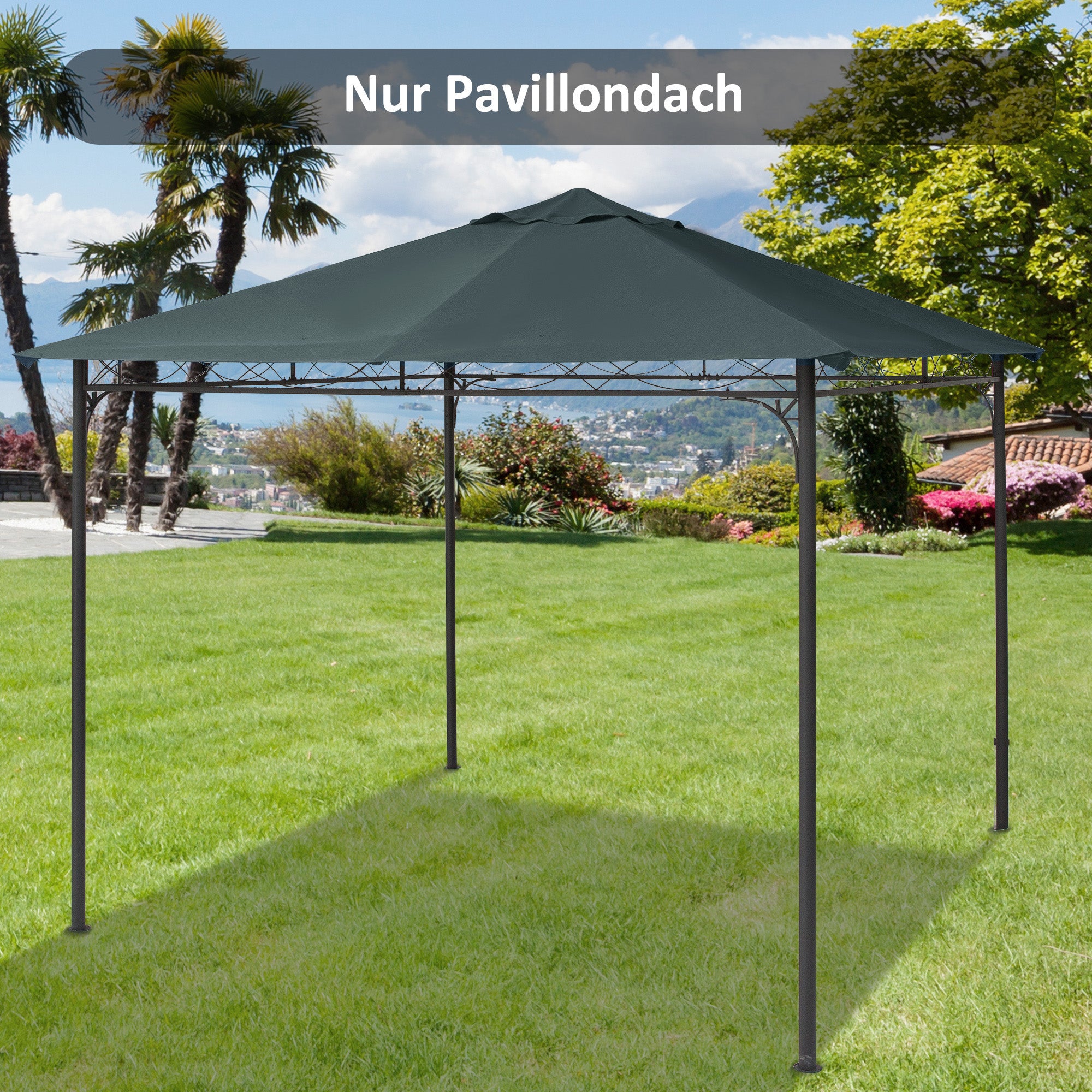 Garden Gazebo Canopy Cover for approx. 3 x 3 m Gazebo, Water-Resistant, Replacement Canopy, Gazebo Cover, Sun Protection, 8 Water Drainage Holes, Polyester, Dark Gray