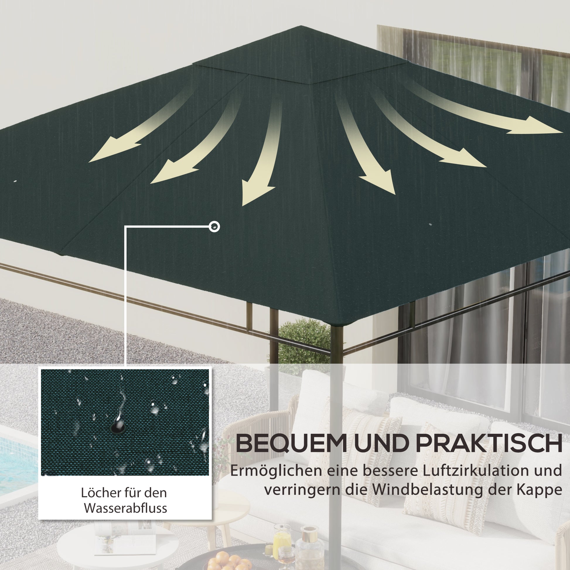 Garden Gazebo Canopy Cover for approx. 3 x 3 m Gazebo, Water-Resistant, Replacement Canopy, Gazebo Cover, Sun Protection, 8 Water Drainage Holes, Polyester, Dark Gray