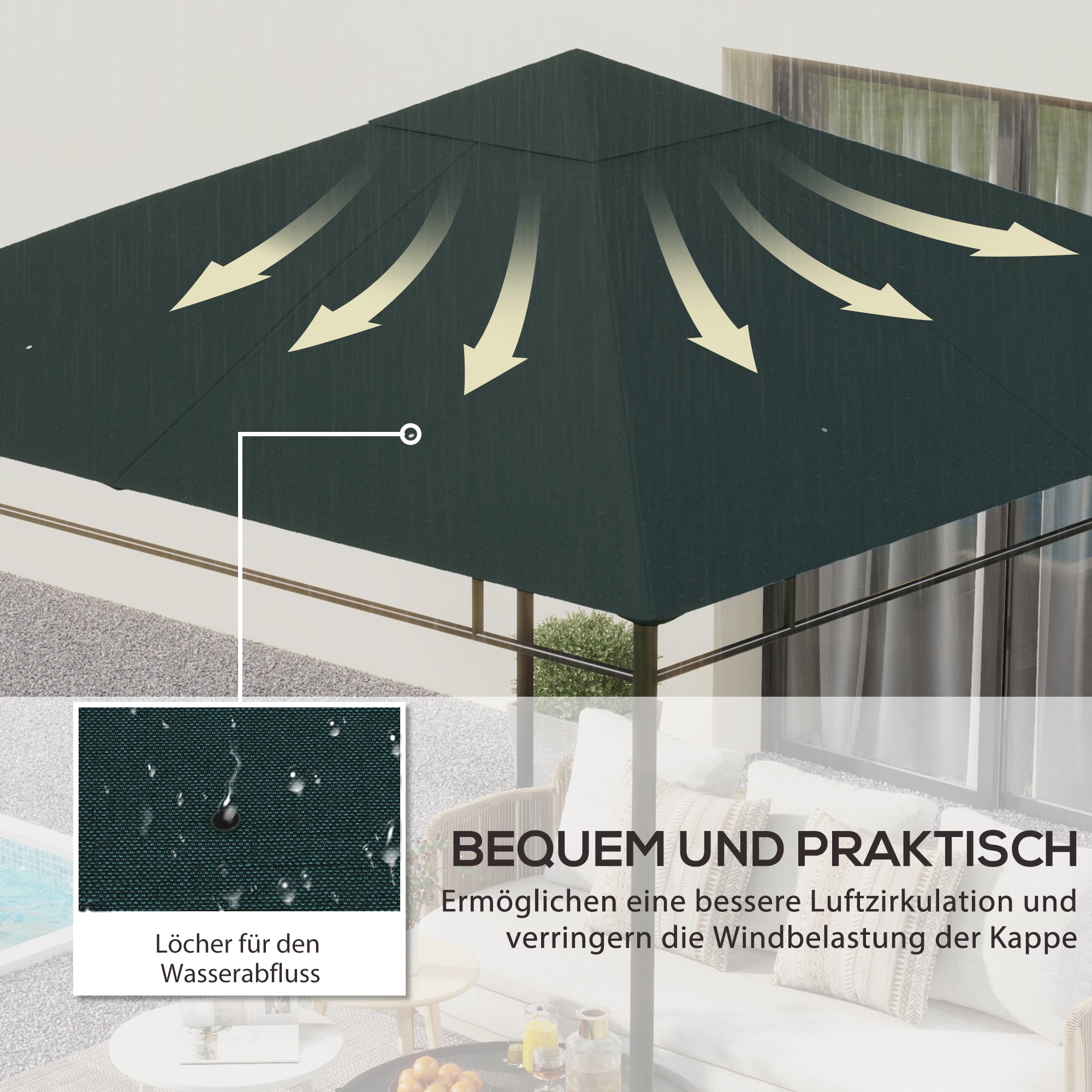 Garden Gazebo Canopy Cover for approx. 3 x 3 m Gazebo, Water-Resistant, Replacement Canopy, Gazebo Cover, Sun Protection, 8 Water Drainage Holes, Polyester, Dark Gray