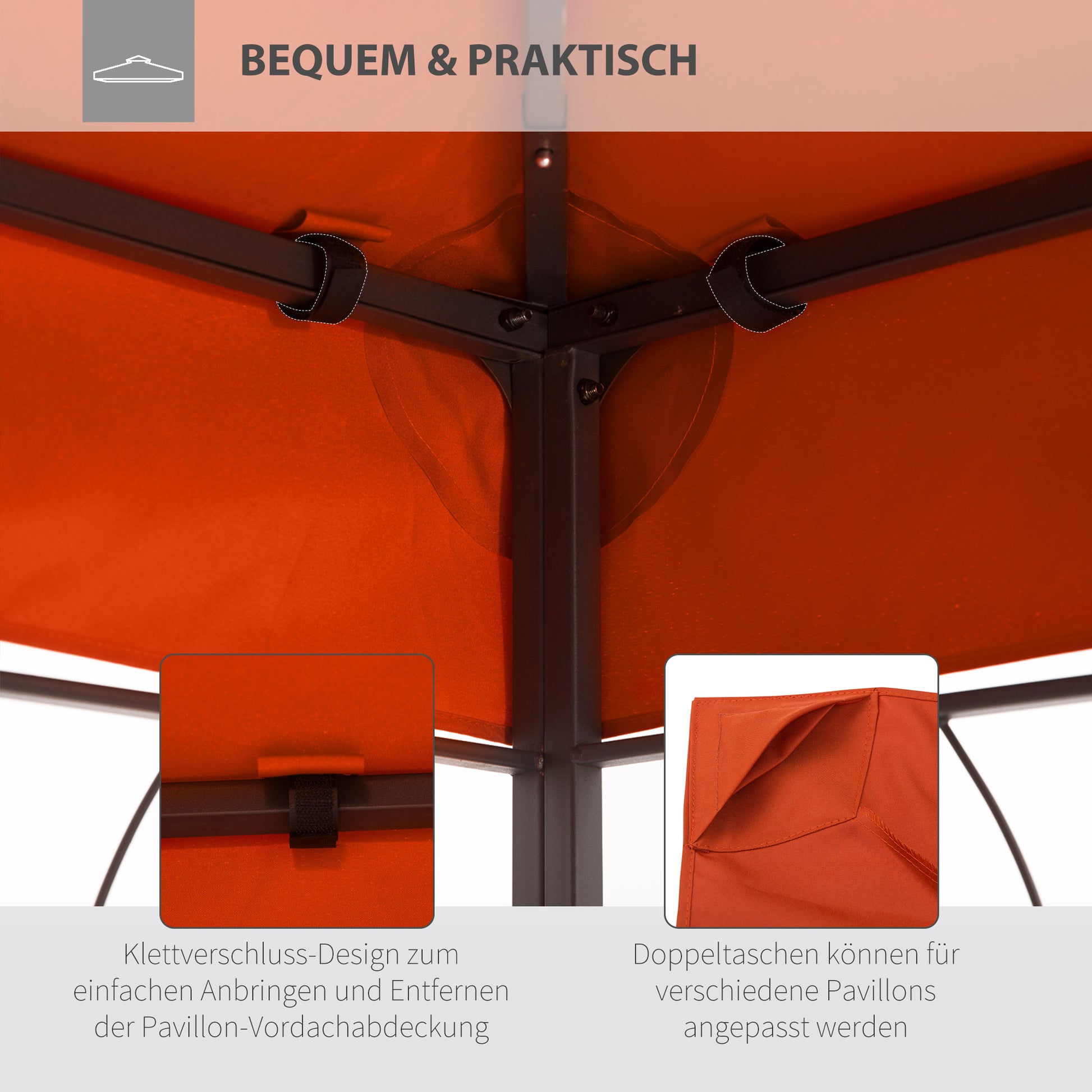 Replacement Roof for Metal Pavilion 3x4m Water-repellent Pavilion Roof with Double Roof, Replacement Cover for Garden Pavilion Party Tent Gazebo Polyester Rust Red