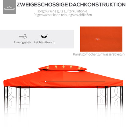 Replacement Roof for Metal Pavilion 3x4m Water-repellent Pavilion Roof with Double Roof, Replacement Cover for Garden Pavilion Party Tent Gazebo Polyester Rust Red