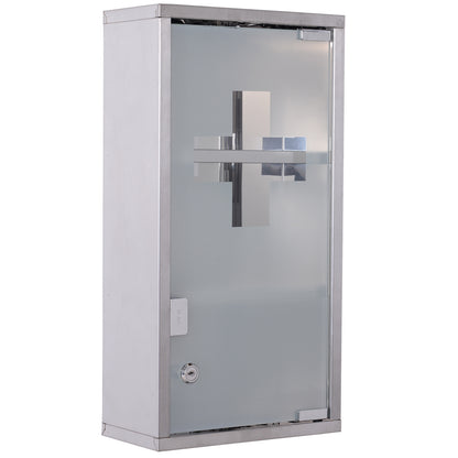 Medicine Cabinet Lockable Medicine Cabinet First Aid Cabinet with Lock 3 Compartments Stainless Steel Silver 25 x 12 x 48 cm