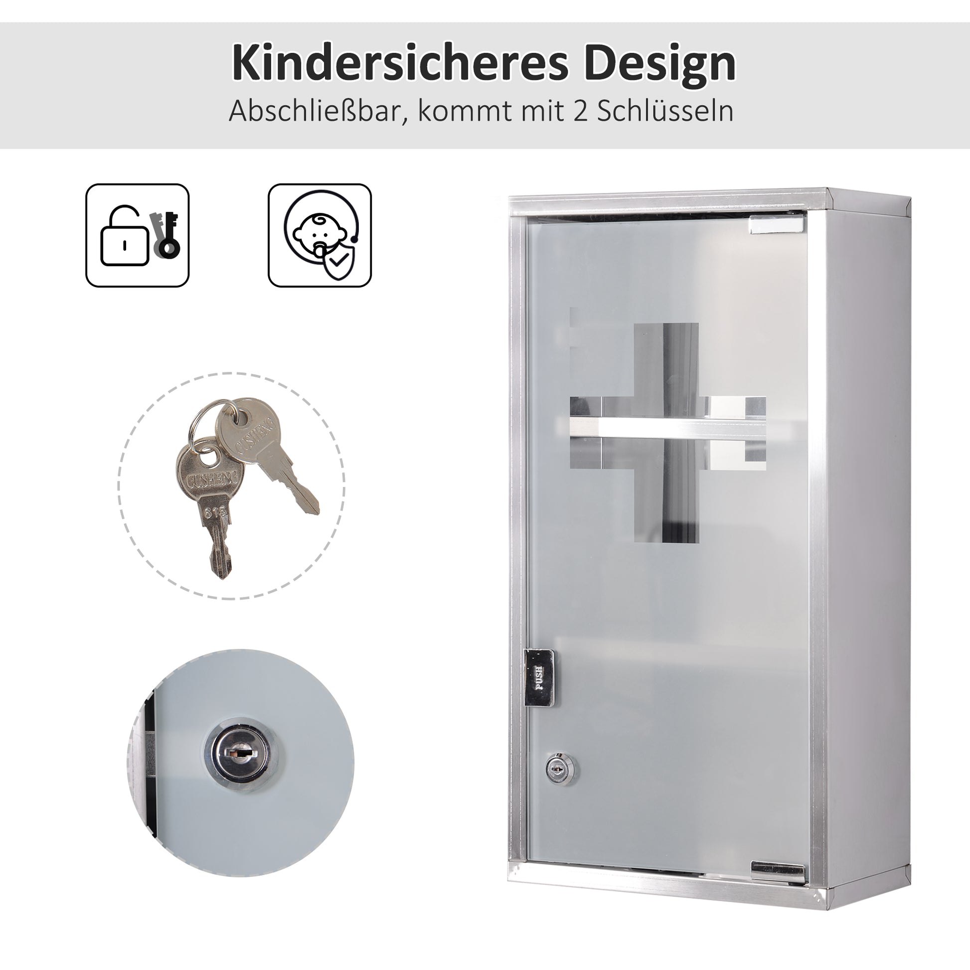Medicine Cabinet Lockable Medicine Cabinet First Aid Cabinet with Lock 3 Compartments Stainless Steel Silver 25 x 12 x 48 cm