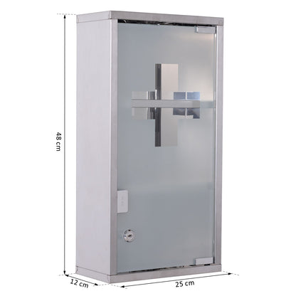 Medicine Cabinet Lockable Medicine Cabinet First Aid Cabinet with Lock 3 Compartments Stainless Steel Silver 25 x 12 x 48 cm