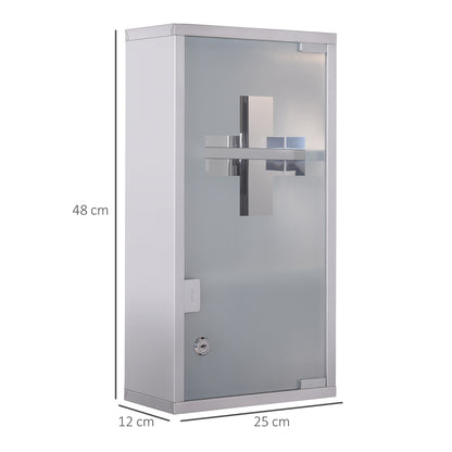 Medicine Cabinet Lockable Medicine Cabinet First Aid Cabinet with Lock 3 Compartments Stainless Steel Silver 25 x 12 x 48 cm