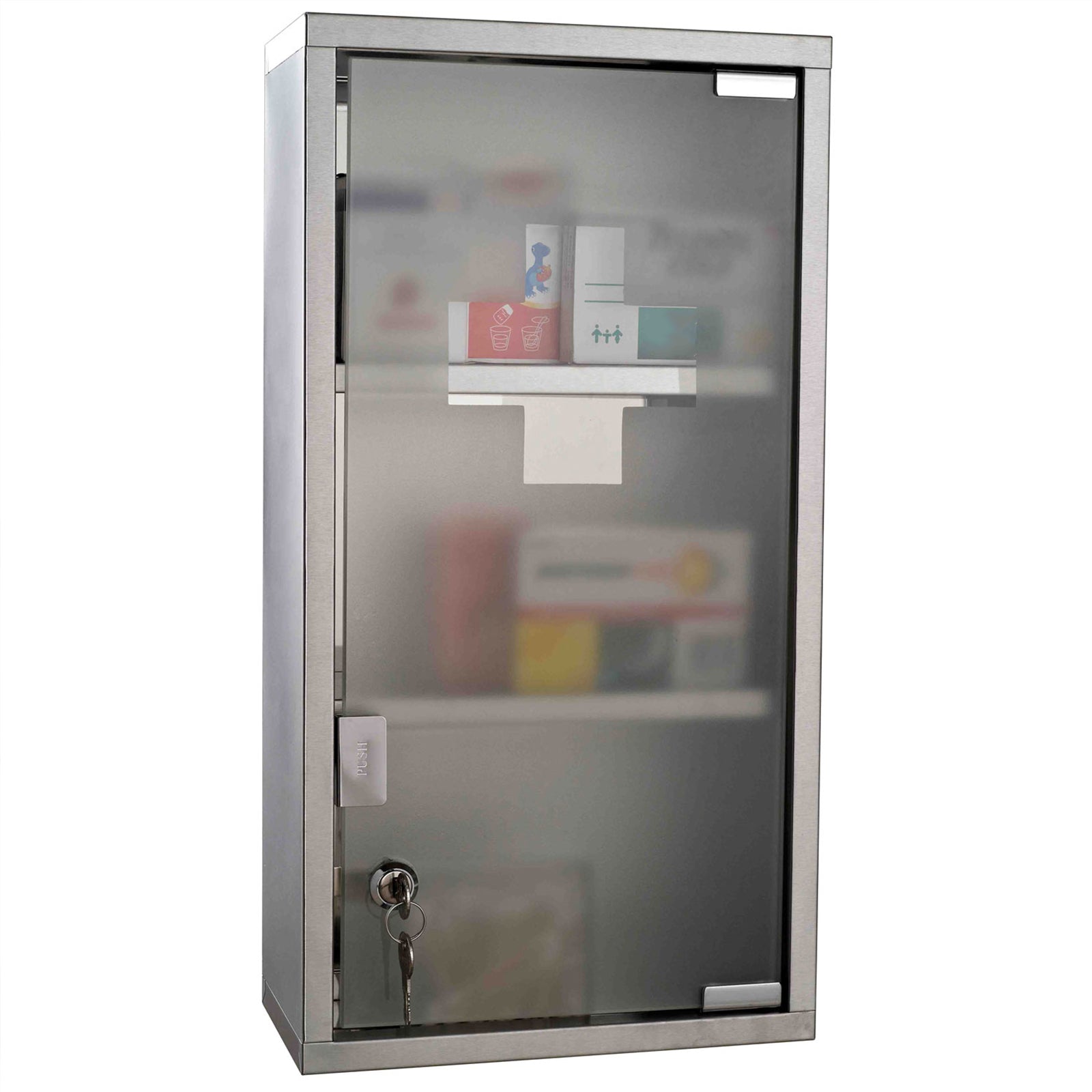 Medicine Cabinet Lockable Medicine Cabinet First Aid Cabinet with Lock 3 Compartments Stainless Steel Silver 25 x 12 x 48 cm