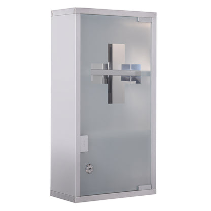 Medicine Cabinet Lockable Medicine Cabinet First Aid Cabinet with Lock 3 Compartments Stainless Steel Silver 25 x 12 x 48 cm