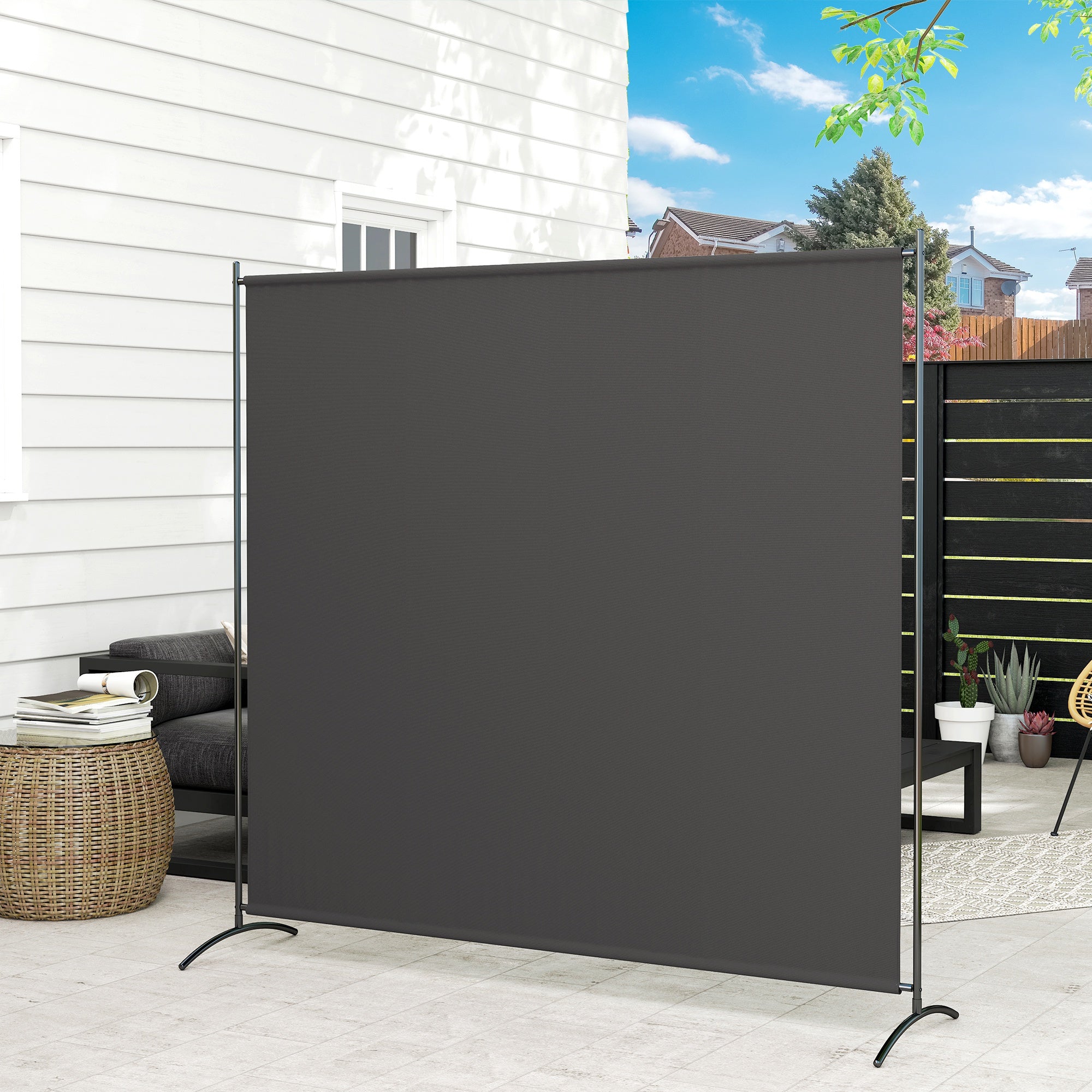 Single-Panel Outdoor Privacy Screen, 180 x 50 x 180 cm (71 x 20 x 71 in) with UPF 30+ Protection, Water-Repellent Panel, Stable Base — Dark Gray