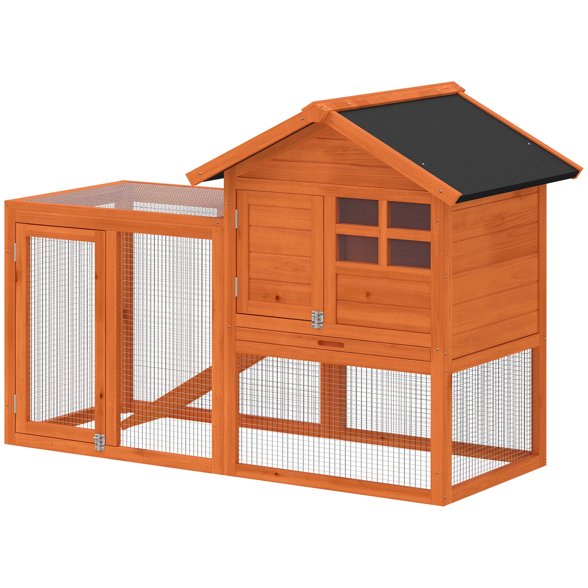 2-Story Wooden Rabbit Hutch, 48.6 x 24.6 x 36.4 in, Waterproof Bitumen Roof, Run with Ramp & Doors – Orange