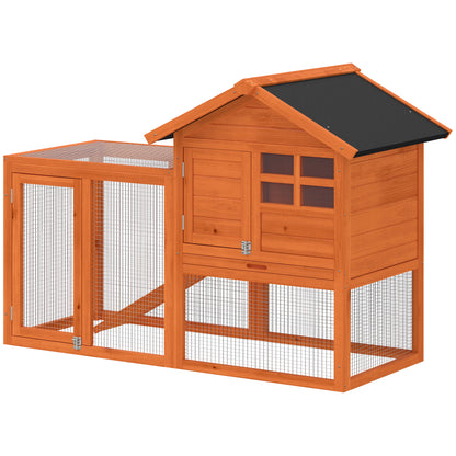 2-Story Wooden Rabbit Hutch, 48.6 x 24.6 x 36.4 in, Waterproof Bitumen Roof, Run with Ramp & Doors – Orange