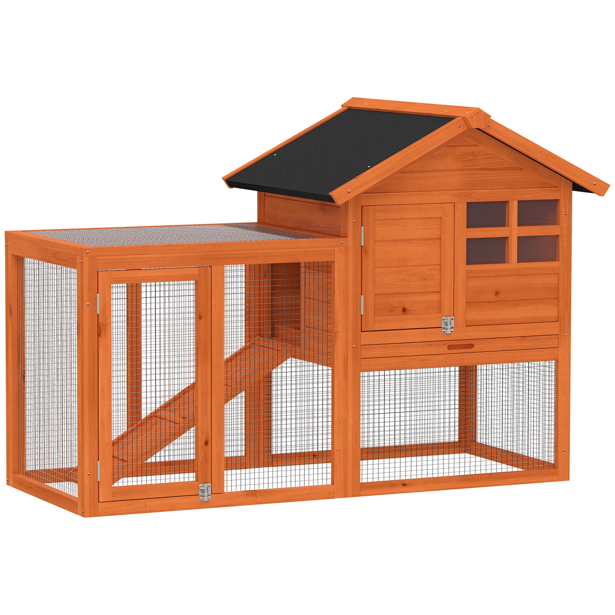 2-Story Wooden Rabbit Hutch, 48.6 x 24.6 x 36.4 in, Waterproof Bitumen Roof, Run with Ramp & Doors – Orange