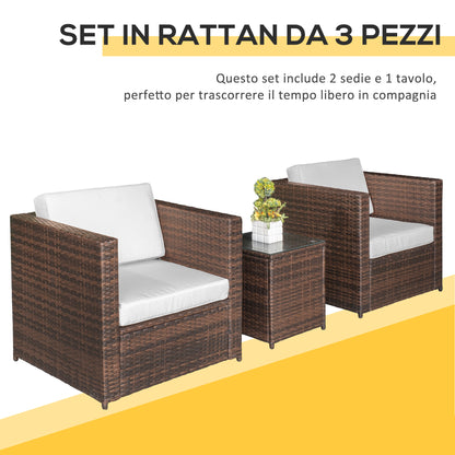 3-Piece PE Rattan Balcony Set with Coffee Table and Outdoor Chairs, Brown
