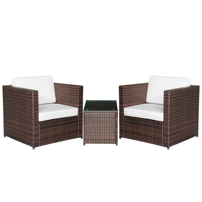 3-Piece PE Rattan Balcony Set with Coffee Table and Outdoor Chairs, Brown