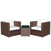 3-Piece PE Rattan Balcony Set with Coffee Table and Outdoor Chairs, Brown