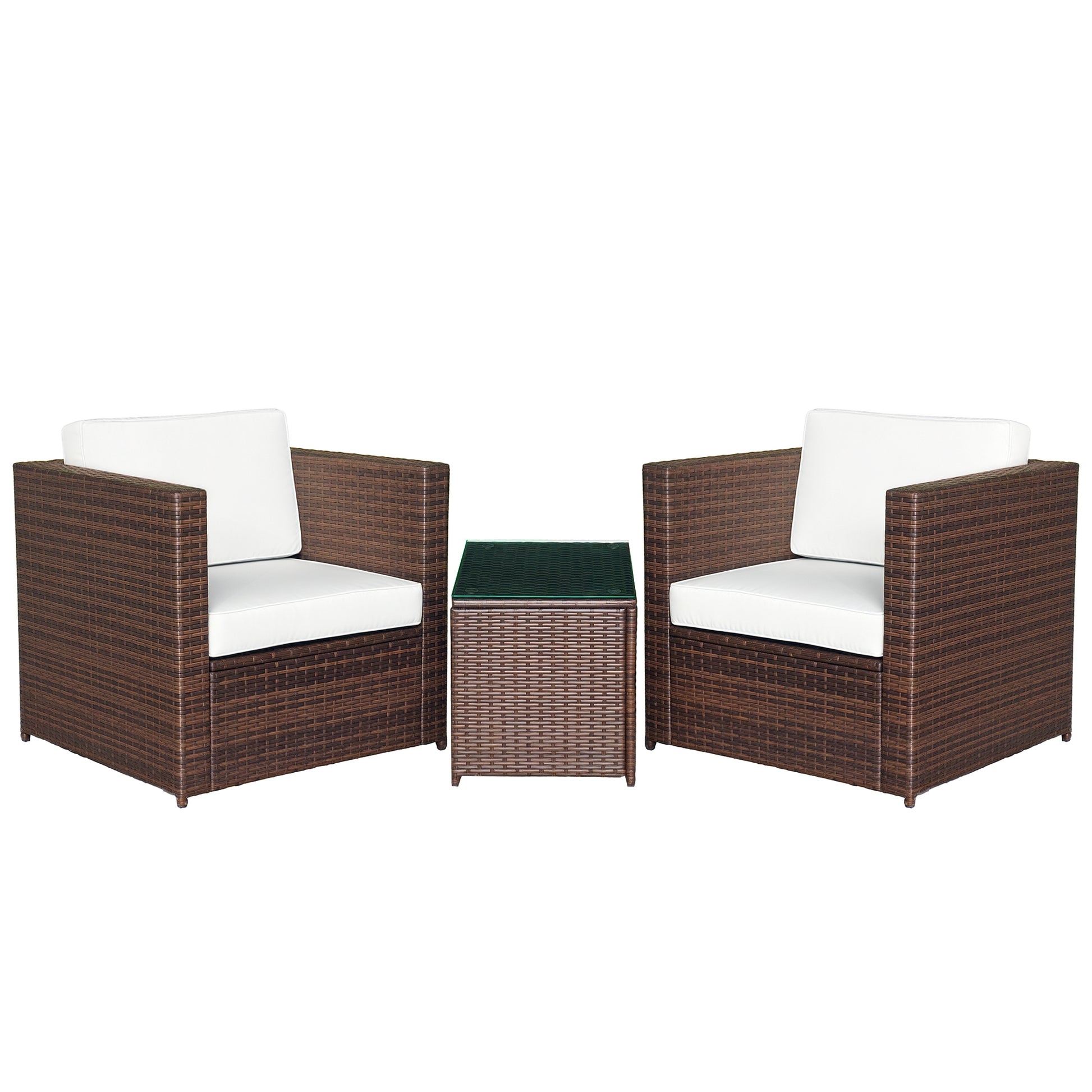 3-Piece PE Rattan Balcony Set with Coffee Table and Outdoor Chairs, Brown