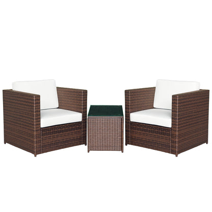 3-Piece PE Rattan Balcony Set with Coffee Table and Outdoor Chairs, Brown