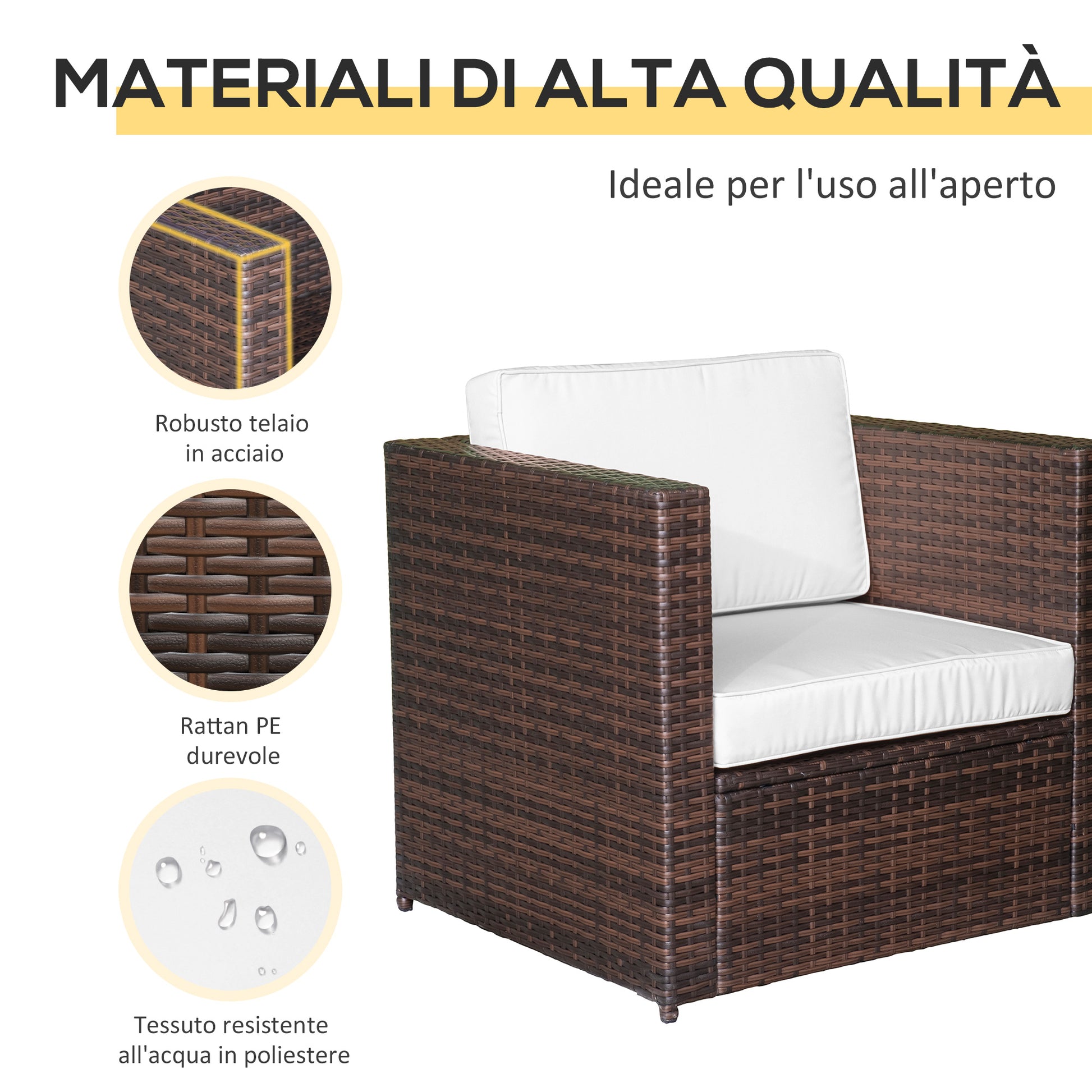 3-Piece PE Rattan Balcony Set with Coffee Table and Outdoor Chairs, Brown