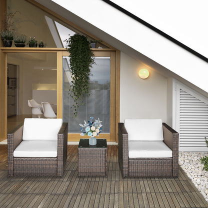 3-Piece PE Rattan Balcony Set with Coffee Table and Outdoor Chairs, Brown