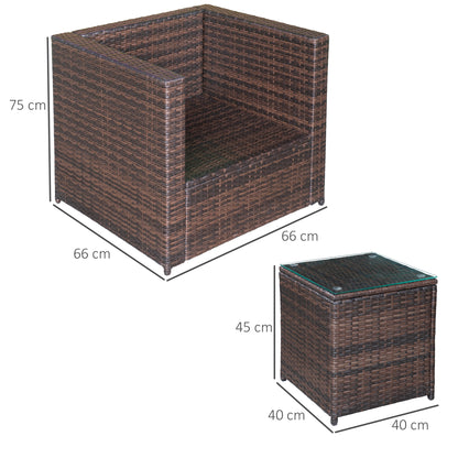 3-Piece PE Rattan Balcony Set with Coffee Table and Outdoor Chairs, Brown