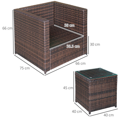 3-Piece PE Rattan Balcony Set with Coffee Table and Outdoor Chairs, Brown